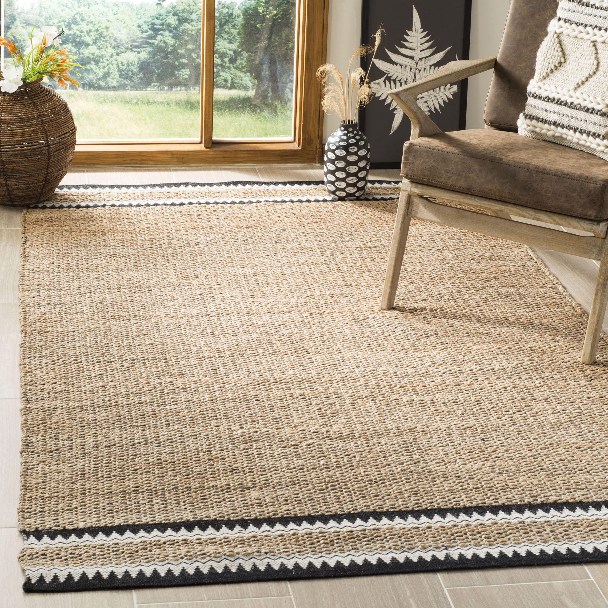 Dakota Fields Bynum Hand Woven Jute/Wool Striped Rug in Natural